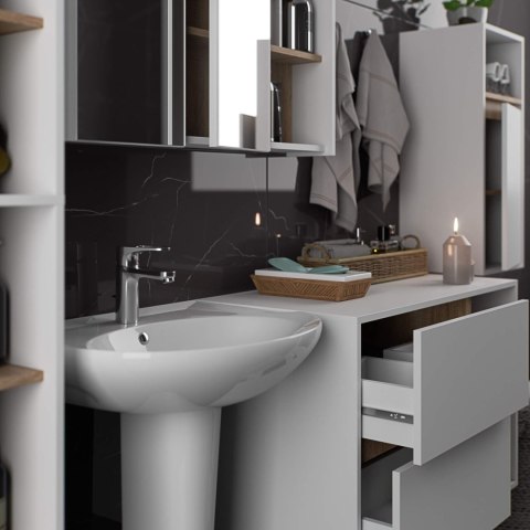 ZESTAW MEBLI ŁAZIENKOWYCH WISZĄCYCH VAMI BIAŁY / DĄB SONOMA