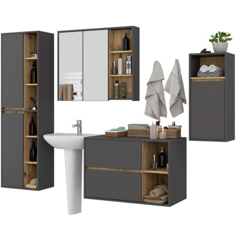 ZESTAW MEBLI ŁAZIENKOWYCH WISZĄCYCH VAMI GRAFIT SZARY / DĄB ARTISAN