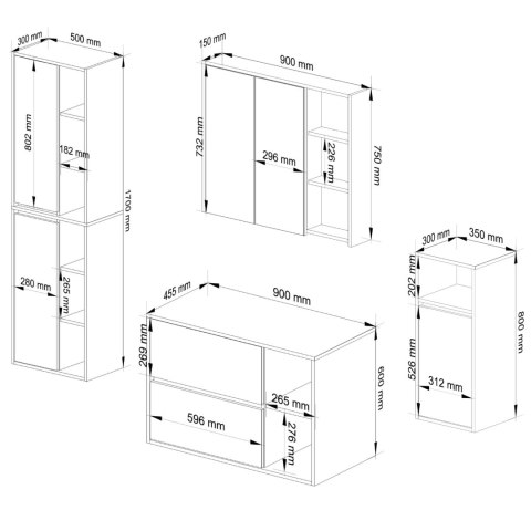 ZESTAW MEBLI ŁAZIENKOWYCH WISZĄCYCH VAMI GRAFIT SZARY / DĄB ARTISAN