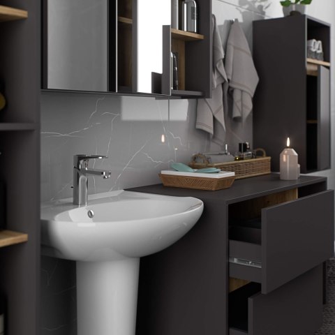 ZESTAW MEBLI ŁAZIENKOWYCH WISZĄCYCH VAMI GRAFIT SZARY / DĄB ARTISAN