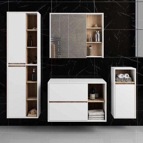 ZESTAW MEBLI ŁAZIENKOWYCH WISZĄCYCH Z OTWORAMI VAMI BIAŁY / DĄB SONOMA