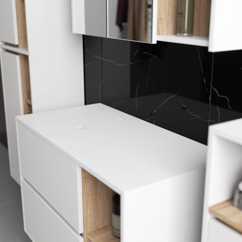 ZESTAW MEBLI ŁAZIENKOWYCH WISZĄCYCH Z OTWORAMI VAMI BIAŁY / DĄB SONOMA