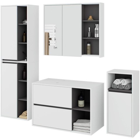 ZESTAW MEBLI ŁAZIENKOWYCH WISZĄCYCH Z OTWORAMI VAMI BIAŁY / GRAFIT SZARY