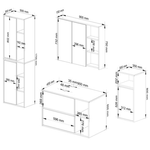 ZESTAW MEBLI ŁAZIENKOWYCH WISZĄCYCH Z OTWORAMI VAMI BIAŁY / GRAFIT SZARY