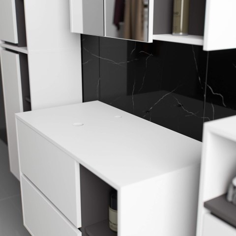 ZESTAW MEBLI ŁAZIENKOWYCH WISZĄCYCH Z OTWORAMI VAMI BIAŁY / GRAFIT SZARY