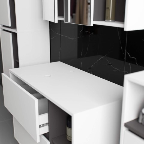 ZESTAW MEBLI ŁAZIENKOWYCH WISZĄCYCH Z OTWORAMI VAMI BIAŁY / GRAFIT SZARY