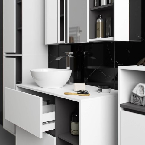 ZESTAW MEBLI ŁAZIENKOWYCH WISZĄCYCH Z OTWORAMI VAMI BIAŁY / GRAFIT SZARY