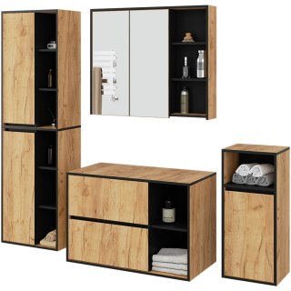 ZESTAW MEBLI ŁAZIENKOWYCH WISZĄCYCH Z OTWORAMI VAMI DĄB CRAFT / CZARNY