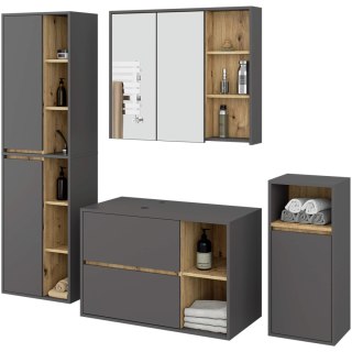 ZESTAW MEBLI ŁAZIENKOWYCH WISZĄCYCH Z OTWORAMI VAMI GRAFIT SZARY / DĄB ARTISAN