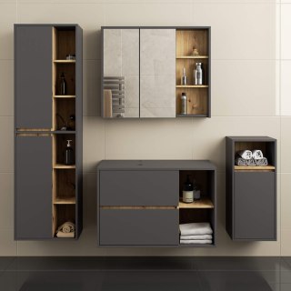ZESTAW MEBLI ŁAZIENKOWYCH WISZĄCYCH Z OTWORAMI VAMI GRAFIT SZARY / DĄB ARTISAN