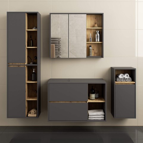 ZESTAW MEBLI ŁAZIENKOWYCH WISZĄCYCH Z OTWORAMI VAMI GRAFIT SZARY / DĄB ARTISAN