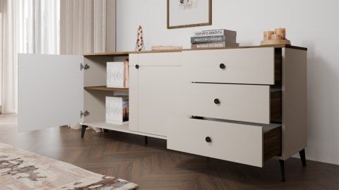 Komoda POINT 2D3S Kaszmir Beż Dąb Castello Szafka 3 Szuflady 2 Drzwi Salon