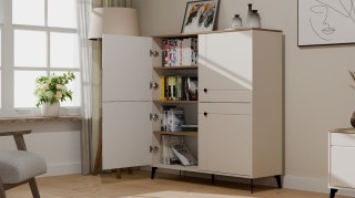 Komoda POINT 4D Kaszmir Beż Dąb Castello Szafka 4 Drzwi 8 Półek Do Salonu