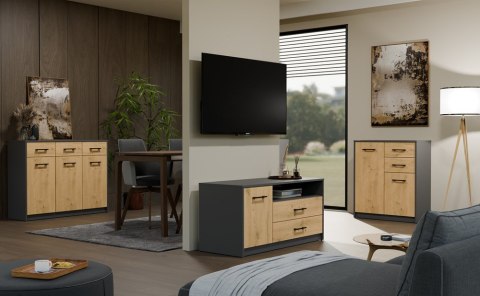 Komoda SIMPLO 3D3S Szafka 3 Szuflady 3 Drzwi ANTRACYT DĄB ARTISAN