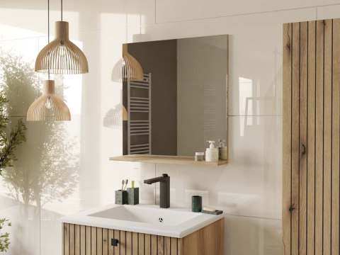 LUSTRO ŁAZIENKOWE Z PÓŁKĄ TIGO 60x61,5 CM DĄB EVOKE DO ŁAZIENKI PRZEDPOKOJU