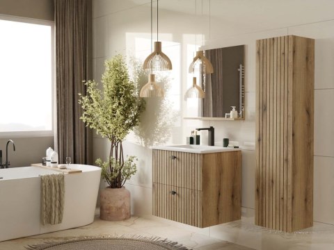 LUSTRO ŁAZIENKOWE Z PÓŁKĄ TIGO 60x61,5 CM DĄB EVOKE DO ŁAZIENKI PRZEDPOKOJU