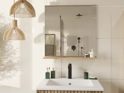 LUSTRO ŁAZIENKOWE Z PÓŁKĄ TIGO 60x61,5 CM DĄB EVOKE DO ŁAZIENKI PRZEDPOKOJU