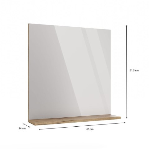 LUSTRO ŁAZIENKOWE Z PÓŁKĄ TIGO 60x61,5 CM DĄB EVOKE DO ŁAZIENKI PRZEDPOKOJU