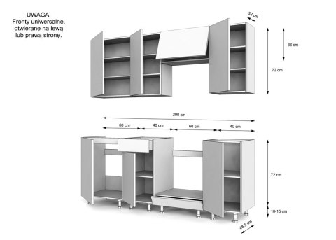 MEBLE KUCHENNE ZESTAW VARIO 200CM Z3 CZARNY/CZARNY BLAT DĄB EVOKE BEZ AGD