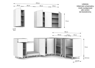 MEBLE KUCHENNE ZESTAW VARIO Z3 240X180CM CZARNY BLAT DĄB EVOKE BEZ AGD