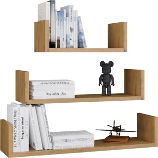Półka Wisząca MOBI 3P Komplet 3x - Nowoczesne Półki Ścienne DĄB ARTISAN