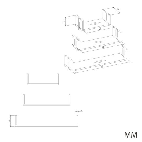 Półka Wisząca MOBI 3P Komplet 3x - Nowoczesne Półki Ścienne KASZMIR BEŻ