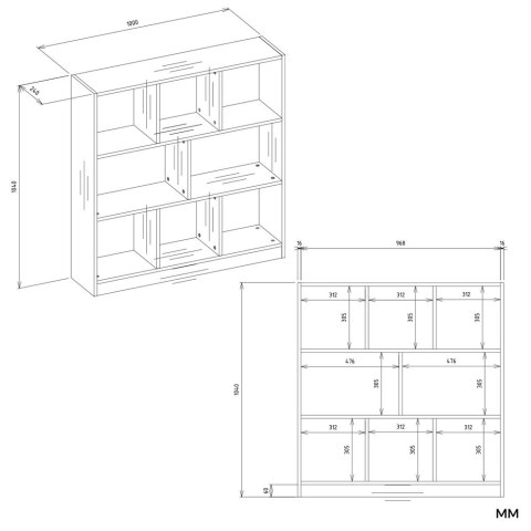 Regał Fiesta 8P ANTRACYT DĄB ARTISAN