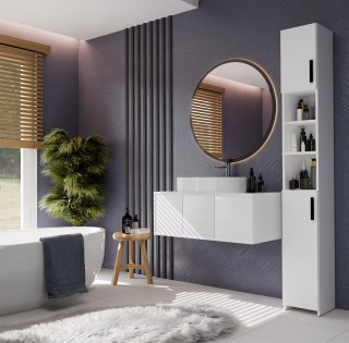 Słupek Łazienkowy ALVO 2D BIAŁY 8 Półek 2 Drzwi Szafka Do Łazienki