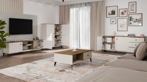 Stolik Kawowy Ława POINT 2S 110 Kaszmir Beż Dąb Castello 2 Szuflady Do Salonu