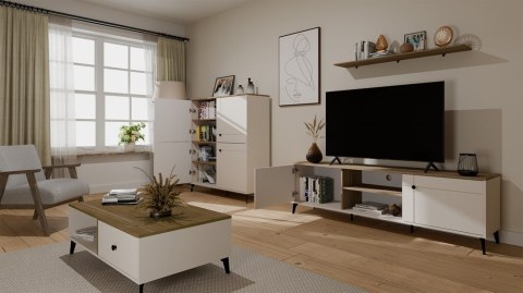 Stolik Kawowy Ława POINT 2S 110 Kaszmir Beż Dąb Castello 2 Szuflady Do Salonu