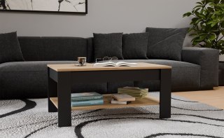 Stolik Kawowy OHIO DĄB ARTISAN CZARNY Ława Półki Do Salonu 93x58x43,5 Cm