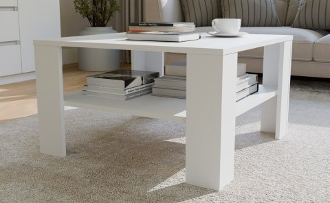 Stolik Kawowy Z Półką Pod Blatem SQUARE BIAŁY Ława Do Salonu Pokoju