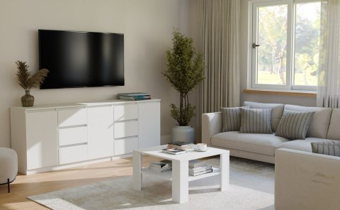 Stolik Kawowy Z Półką Pod Blatem SQUARE BIAŁY Ława Do Salonu Pokoju