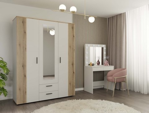 SZAFA AVA 150 CM LUSTRO 2 SZUFLADY RYFLOWANY FRONT DĄB EVOKE KASZMIR BEŻ