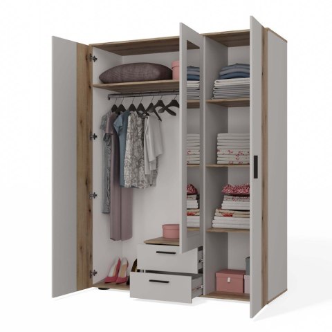 SZAFA AVA 150 CM LUSTRO 2 SZUFLADY RYFLOWANY FRONT DĄB EVOKE KASZMIR BEŻ