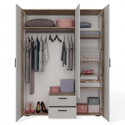 SZAFA AVA 150 CM LUSTRO 2 SZUFLADY RYFLOWANY FRONT DĄB EVOKE KASZMIR BEŻ