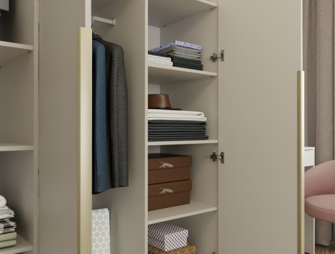 SZAFA SENSO 3D 150 CM 3 DRZWI ZŁOTE UCHWYTY DO SALONU SYPIALNI KASZMIR BEŻ