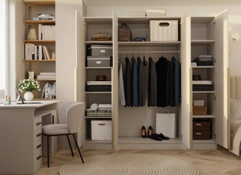 SZAFA SENSO 4D 200 CM 4 DRZWI ZŁOTE UCHWYTY DO SALONU SYPIALNI KASZMIR BEŻ