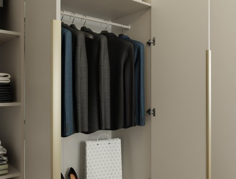 SZAFA SENSO 4D 200 CM 4 DRZWI ZŁOTE UCHWYTY DO SALONU SYPIALNI KASZMIR BEŻ
