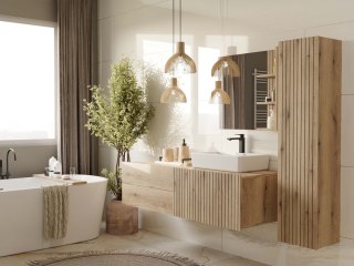 SZAFKA ŁAZIENKOWA WISZĄCA SŁUPEK REGAŁ TIGO 1D DĄB EVOKE RYFLOWANY FRONT