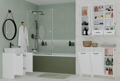 Szafka Łazienkowa NINA 1K BIAŁA 1 Kosz Na Pranie Regał Słupek Do Łazienki