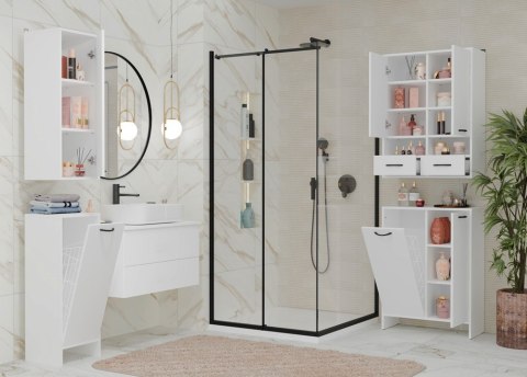 Szafka Łazienkowa NINA 1K1D BIAŁA Regał Słupek 1 Kosz Na Pranie 3 Półki Do Łazienki