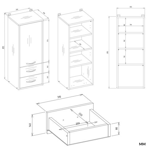Szafka Łazienkowa Wisząca NINA W1D2S BIAŁY 2 Szuflady 3 Pólki