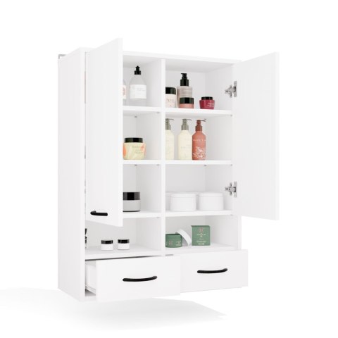 Szafka Łazienkowa Wisząca NINA W2D2P2S BIAŁY Regał 2 Drzwi 8 Półek 2 Szuflady