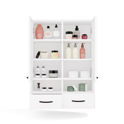 Szafka Łazienkowa Wisząca NINA W2D2P2S BIAŁY Regał 2 Drzwi 8 Półek 2 Szuflady