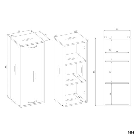 Szafka Łazienkowa Wisząca Regał NINA W1D BIAŁY Słupek 1 Drzwi 3 Półki
