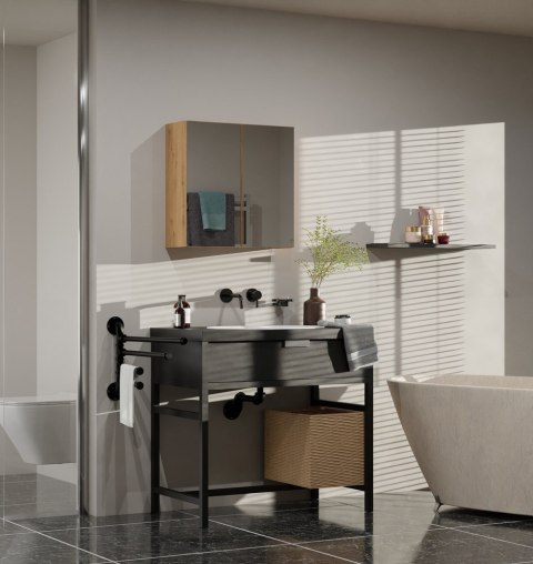 Szafka Łazienkowa Wisząca Z Lustrem Nad Umywalkę POLA 2DL 2 Drzwi DĄB ARTISAN