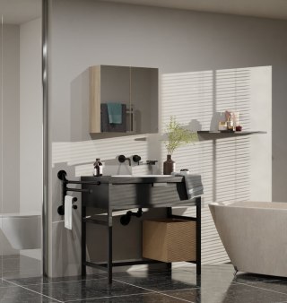 Szafka Łazienkowa Wisząca Z Lustrem Nad Umywalkę POLA 2DL 2 Drzwi DĄB SONOMA