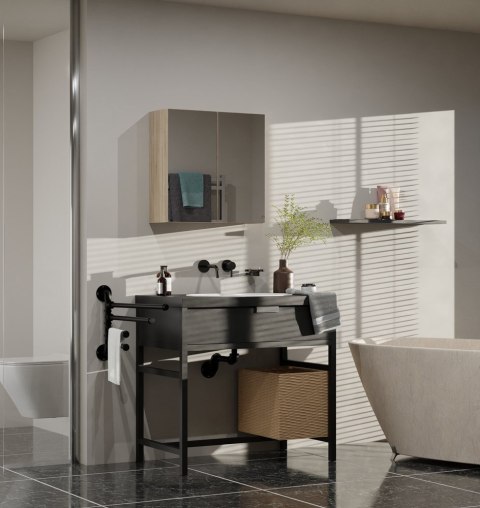 Szafka Łazienkowa Wisząca Z Lustrem Nad Umywalkę POLA 2DL 2 Drzwi DĄB SONOMA