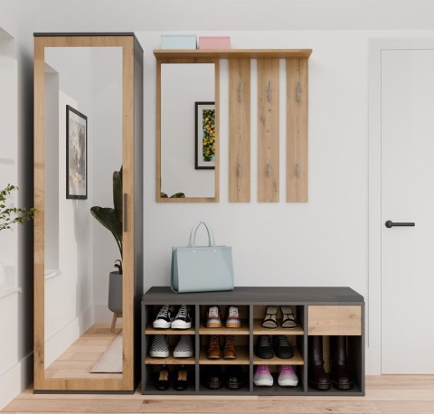Szafka Na Obuwie Buty Otwarta TALLIN ANTRACYT DĄB ARTISAN Do Przedpokoju